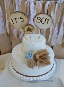 wedding photo - Rustic Cake Topper, Baby Shower Cake Topper, Burlap Cake Topper, Wood Cake Topper, It's A Boy Cake Topper, Rustic Baby Shower