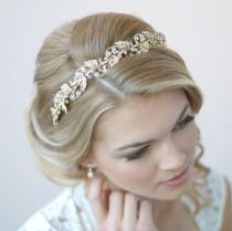 wedding photo - Gold Bridal Headband, Floral Wedding Headband, Gold Wedding Headpiece, Gold Leaf Headband, Bride Headband, Headband for Wedding ~TI-3255-G