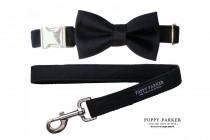 wedding photo - Black Dog Bow Tie - Optional Matching  Leash - Dog In Wedding - Ring Bearer