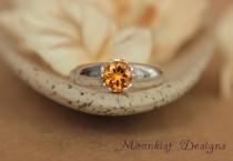 wedding photo - Golden Citrine Modern Solitaire Engagement Ring in Sterling - Silver Artisan Wedding Anniversary Promise Ring - November Birthstone