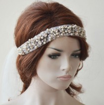 wedding photo -  Bridal Headpiece, Wedding headband, Rhinestone Bridal Headband, Pearl Headpiece, Hair Jewelry, Bridal Hair Accessory