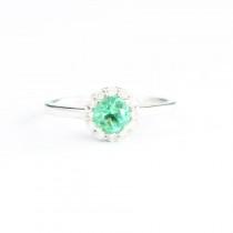 wedding photo - VVS Emerald and diamond halo engagement ring in 14 carat white gold handmade brand new for her UK