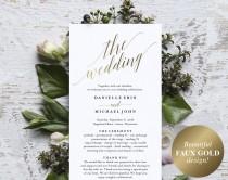 wedding photo - Gold Wedding Program, Wedding Program Printable, Wedding Programs Instant Download, Editable Program, PDF Instant Download 