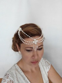 wedding photo -  Bridal Hair Accessories, Bridal Hair Chain, 1920s Headpiece, Bridal Forehead Band Bridal Headpiece Pearl Hair Jewelry Hair Chain Jewelry BEA