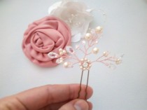 wedding photo - Rose Gold Hair Pin Set, Pearl Hair Pins, Rose Gold Hair Pieces with Flower and Leaf Motife