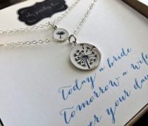 wedding photo - Dandelion mother daughter necklace, mother of the bride gift from bride,  sterling silver charm, mother and daughter jewelry sets
