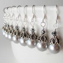 wedding photo - Grey Pearl Earrings, Bridal Pearl Drop Earrings, Bridesmaid Earrings, Silver Pearl Wedding Jewelry, Bridesmaid Pearl Dangles