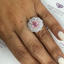 wedding photo - One Of A Kind Engagement Ring, Pink Diamond Halo Wedding Ring GIA Certified Fancy Vivid Pink Diamond 3.72 TCW VVS2 Round 18K White Gold Ring