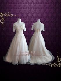 wedding photo - Organza Lace Ball Gown Wedding Dress with Short Sleeves 