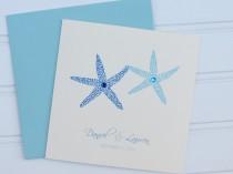 wedding photo - Blue Starfish Beach Coastal Custom Wedding Congratulations Card Personalized with Matching Seal, Envelope and Postage Stamp