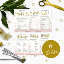 wedding photo -  Pink and Gold Bridal Shower Games Package-Bundle 6 DIY Personalized Printable Bridal Shower Games-Golden Glitter Floral Bridal Shower Games