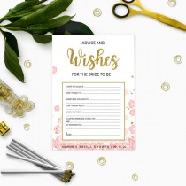 wedding photo - Pink and Gold Bridal Shower Advice and Wishes-Glitter Modern Floral Printable Personalized Bridal Shower Game-Bridal Shower Games
