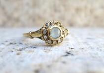 wedding photo - Vintage Aquamarine and Diamond Cluster Ring, Vintage Engagement Ring