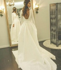 wedding photo - Long Sleeves Open Back Simple Free Custom Handmade Wedding Dress, Elegant Prom Dress, WD0250
