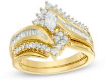 wedding photo - 3/4 CT. T.W. Marquise Diamond Bypass Bridal Set in 14K Gold