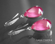 wedding photo - Peony Pink Crystal Earrings Swarovski Peony Pink Rhinestone Silver CZ Earrings Wedding Pastel Pink Crystal Earrings Pink Silver Jewelry