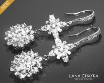 wedding photo - Cubic Zirconia Earrings Chandelier Clear Crystal Bridal Earrings Luxury CZ Dangle Earrings CZ Bridal Jewelry Vintage Style Bridal Earrings