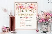 wedding photo - Pink and Gold MIMOSA BAR Printable Sign. Floral Bridal Shower Sign. Dreamcatcher Rustic Flower Bridal Shower Decoration. Shower Decor FLO12A