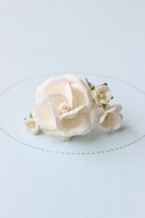wedding photo - MILKGLASS . creamy white flower hair pins . cottage chic paper blossoms