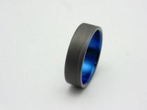 wedding photo - Sandblasted Titanium ring with Electron Blue lining,  Handmade titanium wedding band