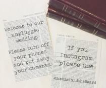 wedding photo - Literary Wedding Instagram Hashtag Sign 5x7 / Unplugged Wedding Sign / Encyclopedia Vintage Book Page Sign