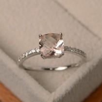 wedding photo - Morganite engagement ring, wedding rings, natural pink morganite, sterlling silver