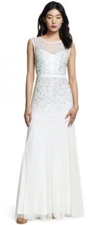 wedding photo - Long Beaded Gown With Illusion Neck