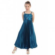 wedding photo - Teal Shiny Satin Pleated Long Dress Style: D4251 - Charming Wedding Party Dresses