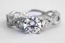 wedding photo - PLATINUM Diamond Engagement Ring SETTING semi mount- Round - Pave - Antique Style - Weddings- Luxury- Brides