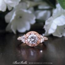wedding photo - 2.0 ctw Art Deco Engagement Ring-Brilliant Cut Diamond Simulant-Bridal Ring-Vintage Style Ring-Rose Gold Plated-Sterling Silver [7119RG]