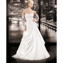 wedding photo - Simple A-line Strapless Beading Lace Sweep/Brush Train Taffeta Wedding Dresses - Dressesular.com