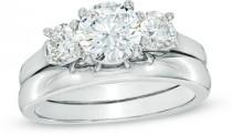 wedding photo - 2-1/5 CT. T.W. Certified Diamond Three Stone Bridal Set in Platinum (H/SI2)