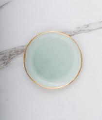 wedding photo - Handcrafted Organic Round Aqua Blue Jewelry/Ring Dish with Gold Rim