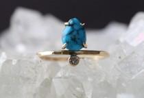 wedding photo - Vertical Turquoise + Diamond Ring