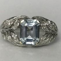 wedding photo - Vintage EFFY Aquamarine and Diamond Ring. 14k White Gold. Unique Engagement Ring. March Birthstone. 19th Anniversary. Estate Jewelry.