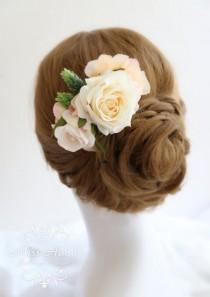 wedding photo - Bridal Hair Accessory, Silk Flower Hair comb headpiece, Ivory peach flower, Bridesmaid headpiece, Rustic Romantic outdoor wedding woodland