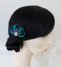 wedding photo - Peacock Feather Hair Clip Bridesmaids Hair Accessory Crystal Turquoise Blue Fascinator Wedding Bridal Accessories 'Tahlia'