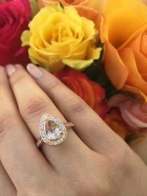 wedding photo - 14K Rose Gold Small Pear-Shape Morganite and Diamond Ring