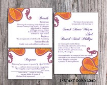 wedding photo - Bollywood Wedding Invitation Template Download Printable Invitations Editable Orange Wedding Invitation Indian invitation Paisley Invite DIY
