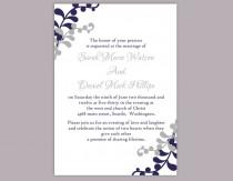 wedding photo - Wedding Invitation Template Download Printable Invitations Editable Leaf Invitation Navy Invitations Blue Invitation Silver Gray Invitation - $6.90 USD