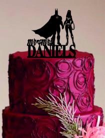 wedding photo - Batman and Wonder Woman cake topper, Bride and Groom Wedding Cake Topper, Custom Wedding Cake Topper, Unique Wedding Cake Topper, Funny