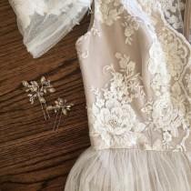 wedding photo - Exquisite Cotton Lace Applique, Cream Embroidery Wedding Applique , Bridal Veil Applique for Wedding Gown, Bridal Dress Decor, Bodice
