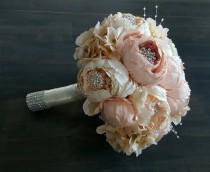 wedding photo - Blush Pink & Ivory Peony/Hydrangea 10" Wedding Bridal Bouquet - Made To Order