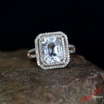 wedding photo - Light Pale Pink Sapphire & Diamond 2 Halo Engagement Ring 4ct 10x8mm-Custom-Wedding-Anniversary-14k 18k White Yellow Rose Gold-Platinum 10k