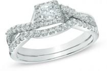 wedding photo - 3/4 CT. T.W. Princess-Cut Diamond Frame Twist Shank Bridal Set in 10K White Gold
