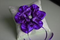 wedding photo - Purple Ring Bearer Pillow  Lace Wedding Pillow  Purple Wedding Bearer  Orchid Ring Holder  Wedding Ring Bearer  Ivory Purple Bearer - $28.00 USD