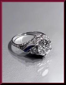 wedding photo - Antique Vintage Art Deco Platinum Old European Cut Diamond Engagement Ring Wedding Ring - ER 171S