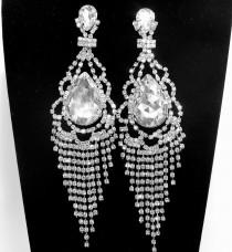 wedding photo - Art Deco Rhinestone Bridal Earrings FREE SHIPPING Long Wedding Earrings, Prom Silver Earrings, Diamond Chandelier Earrings, Prom Earring - $30.00 USD