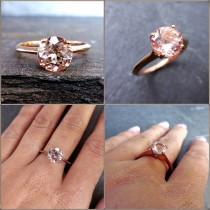 wedding photo - Morganite Engagement Ring - 6mm Solitaire Round Morganite, Knife Edge Solitaire Band, Rose, Yellow or White Gold, Engagement Set