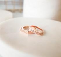 wedding photo - 20% OFF* Modern Minimalist Bar Ring • Skinny Personalized Coordinates Ring • Longitude Latitude Ring • Custom Name Ring • Bridesmaids Gift